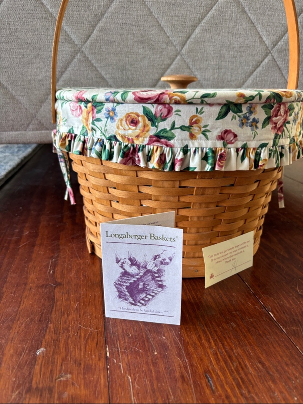 1995 Longaberger Hostess Floral Sewing Basket - Picture 2 of 8